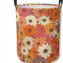 Laundry Basket Boho 60s 70s Retro Floral Collapsible Laundry Hamper with Handles Clothes Storage Bin for Household Bedroom Bathroom College Dorms