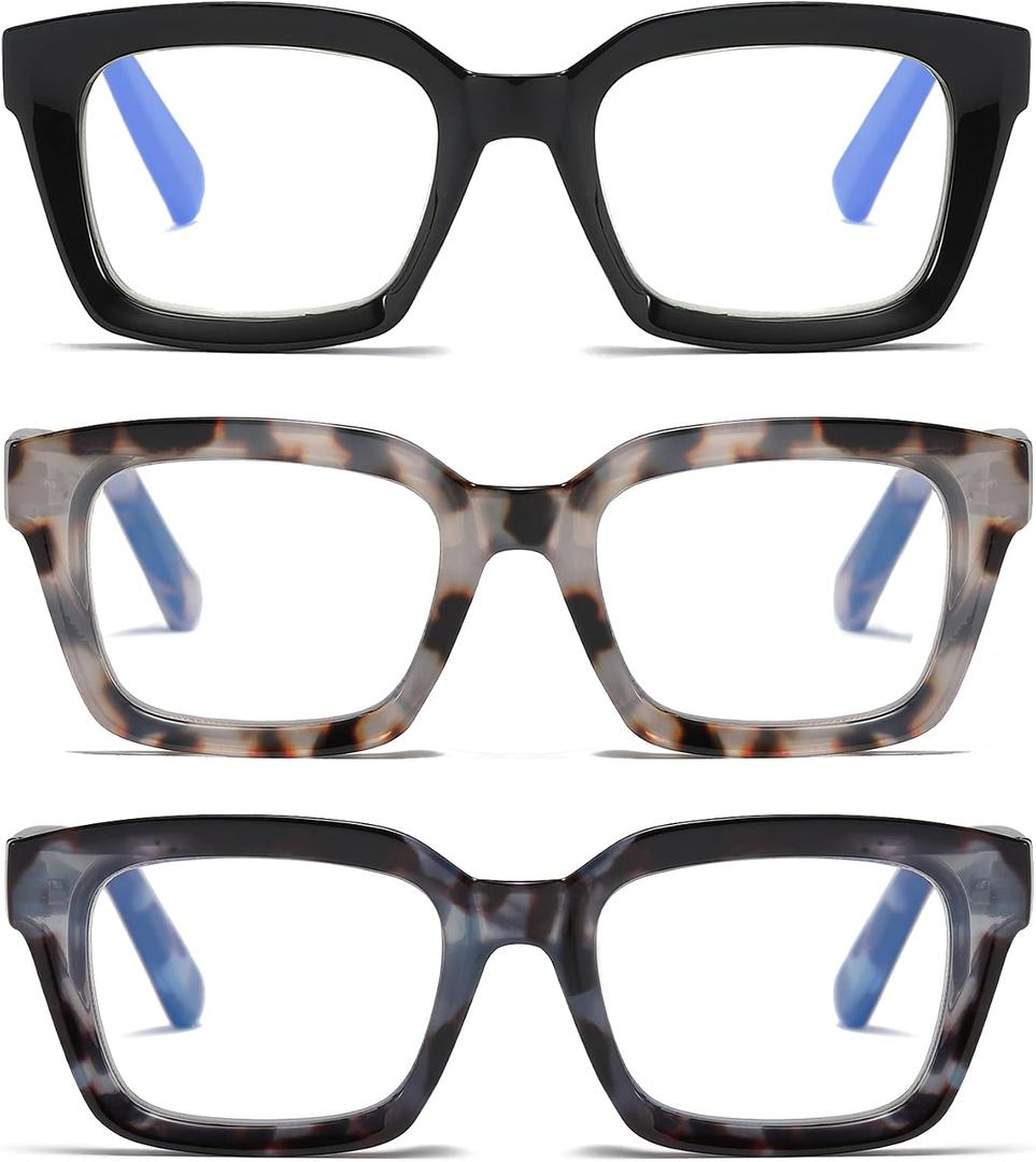 3 Pack Oversize Square Design Reading Glasses for Women, Blue Light Blocking Computer Reader