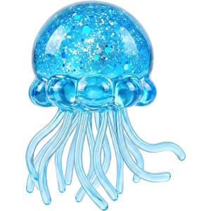 Squishy Jellyfish Design Stress Ball for Boys Girls, Ultra Soft Summer Sensory Fidget Toy for Kids Adults, Slow Rising Squeeze Toy Anxiety Relief for Autism, Party Favors, Present Fillers, Gift (Blue)