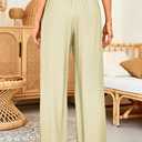 GUOLEZEEV Women Wide Leg Flowy Linen Pants Loose Drawstring Casual Pants Beach Vacation Trouser (Beige, XL)