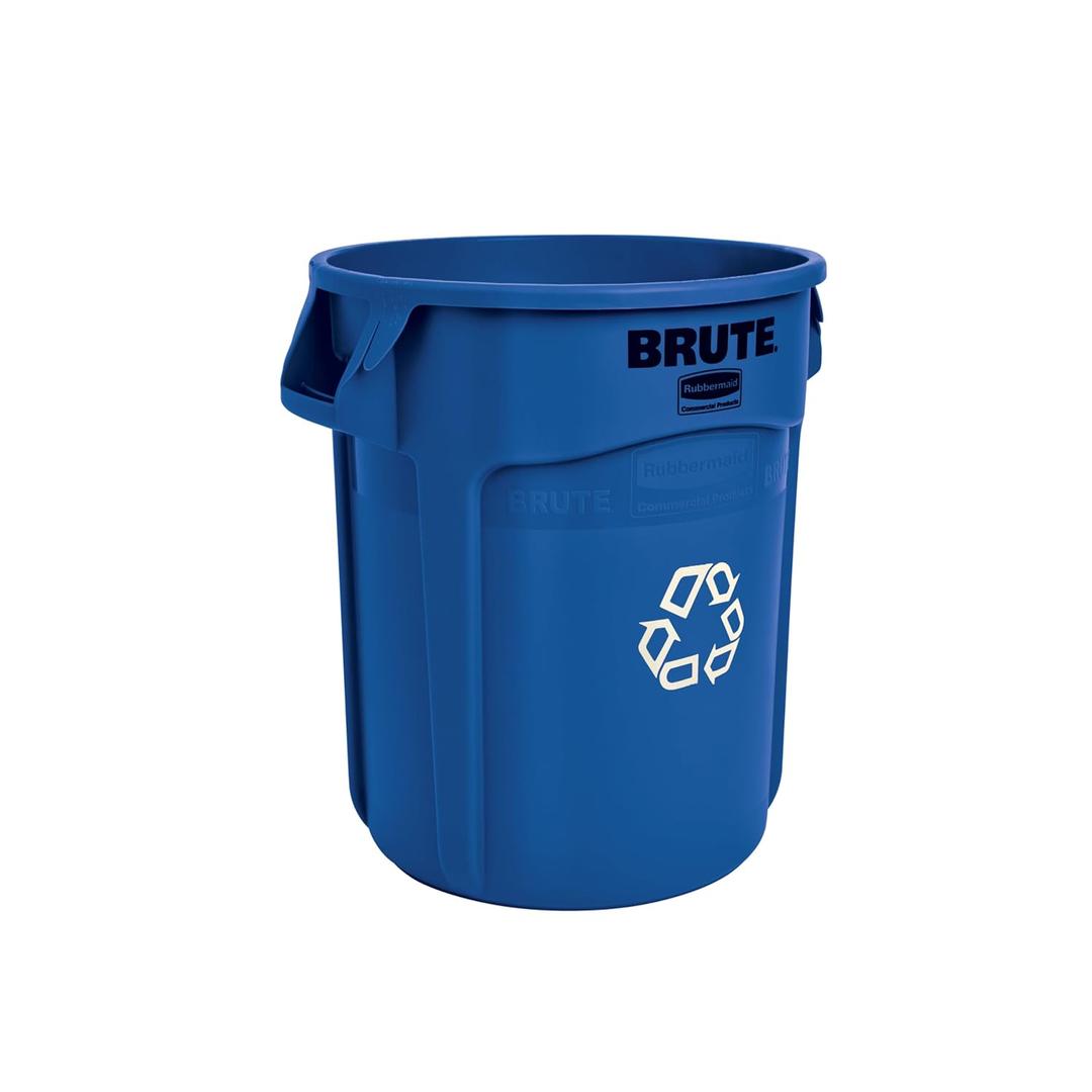 Rubbermaid Commercial Products BRUTE Heavy-Duty Round Trash/Garbage Can, 20-Gallon, Blue, Outdoor Waste Container for Landscapers/Construction/Restaurants/Back of House/Offices/Warehouses (Recycle)