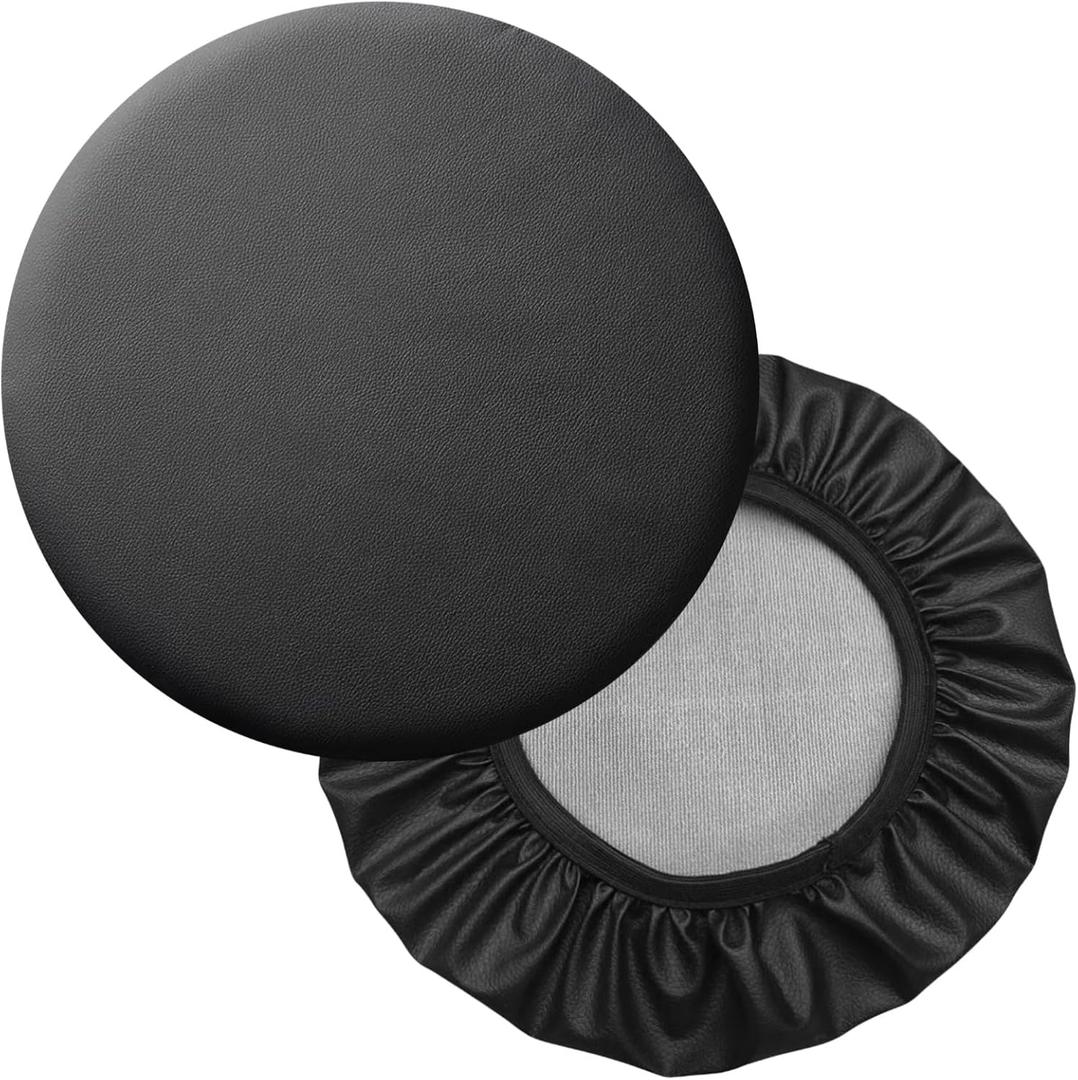 Bar Stool Covers Round 2 Pack, 12-14 in Waterproof Leather Chair Seat Covers, Stretch Swivel Stool Protector with Elastic Bands, for Salon Spa, Bar Round Chair Cushion Slipcover