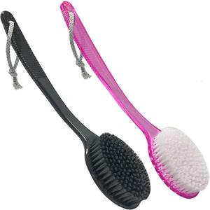 Back Bath Brush - Curved Long Handle Shower Brush with Medium Stiff Bristles for Cleaning and Exfoliating Body, Back Scrubber for Men & Women (Black + Pink 2 Pack)