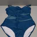 Womens Mesh One Piece Swimsuit Tummy Control Bathing Suit Sexy Push Up Swim Suit Slimming Swimwear (Large, Teal Green)