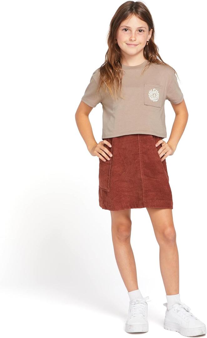 Volcom Little Girls Pocket Dial Short Sleeve Tee (4, Moondust)