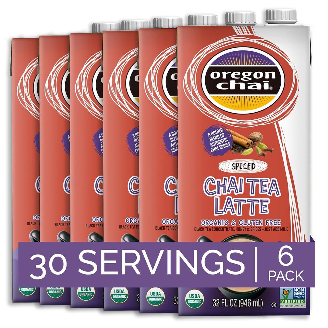 Oregon Chai Organic Spiced Chai Concentrate, 32 Fluid Ounce (Pack of 6)