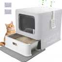 Enclosed Stainless Steel Cat Litter Boxes,Large Foldable Litter Box with Lid,Hooded Covered Stainless Steel Cat Litter Box,Easy Cleaning,No Urine Leakage,Deeper Pan