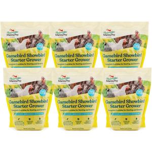 Manna Pro Gamebird Showbird Crumbles, Vitamin and Mineral Supplement for Poultry, Supports Growth, Feathering, and Overall Health, Complete Nutrition for Game and Show Birds, 6-Pack of 5 lb Bags, Made: 01-09-2025