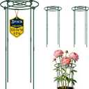 QwayHome 3Pack Peony Cages and Supports 33''H x 13''D Grow Through Large Plant Support, Adjustable High, Heavy Duty, Rust-Resistant, Round, Flower Support Cage Ring for Rose Tomato Hydrangea