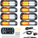BooYu 8-pcs Sync Feature LED Emergency Strobe Lights Ultra Slim Grille Surface Mount Flashing Warning Hazard Light Bar w/Controller for Construction, Firefighter, Trucks, Vehicles, Car (Amber/White)