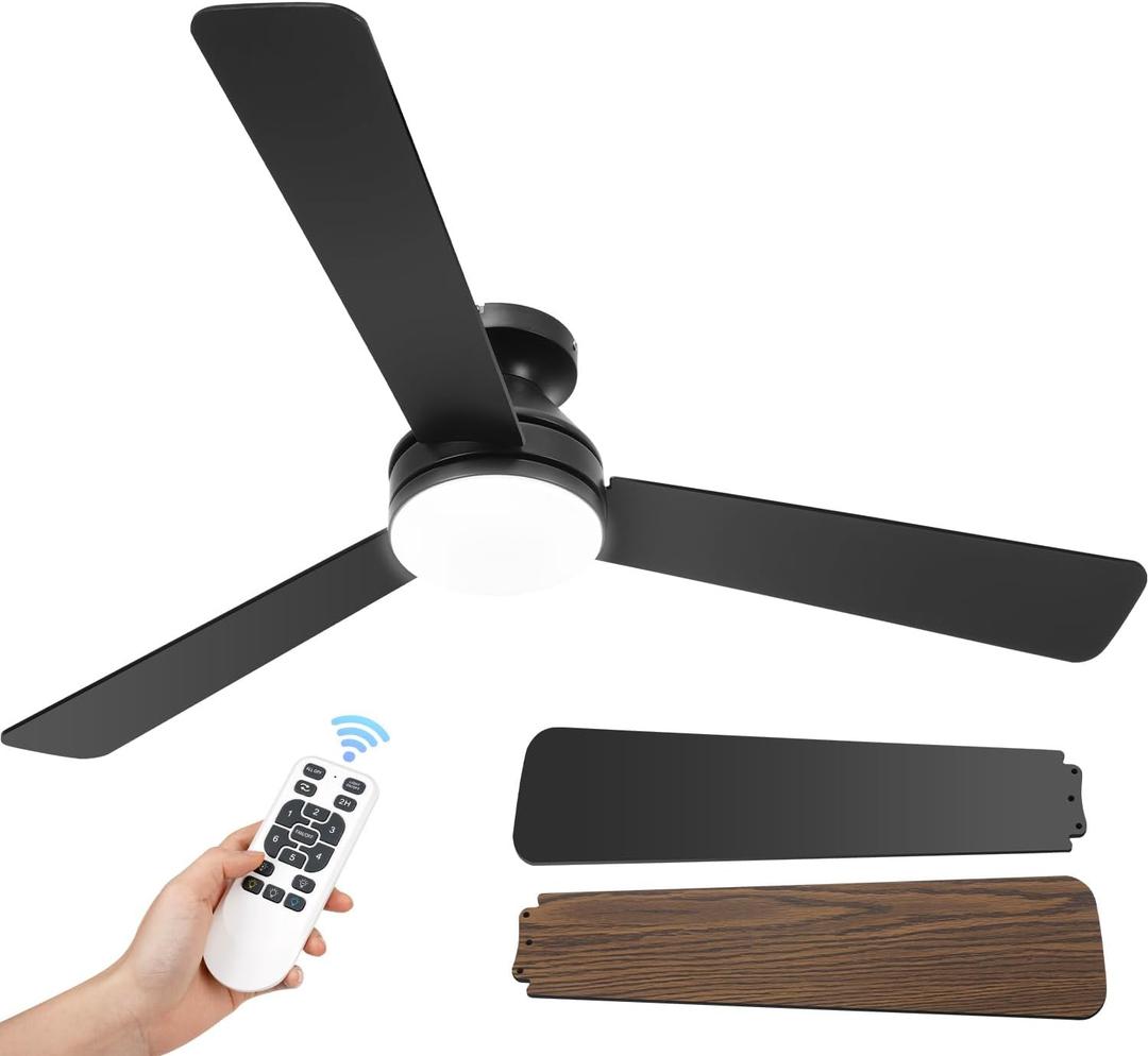 52 Inch Ceiling Fans with Lights, Remote Control, 3CCT, Dimmable&Adjustable Wind Speed, Timer Function, Reversible, Quiet, Energy-Saving Ceiling Fan with Light for Bedroom, Living Room Indoor/Outdoor