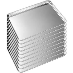 Baking Sheet Tray Set of 10, EWFEN Stainless Steel Baking Pan Cookie Pan Sheet, Size 10 x 8 x 1 inch, Warp Resistant & Heavy Duty & Rust Free