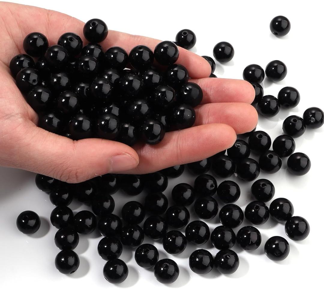 150pcs Black 12mm Pearl Beads with Hole Round Pearls for Crafting Loose Pearl Beads for Jewelry Making Fake Pearls Bead for Bracelets Necklaces Earrings Key Chains Accessories DIY