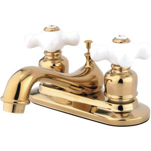 Kingston Brass KB602PX Restoration 4-Inch Centerset Lavatory Faucet with Porcelain Cross Handle, Polished Brass