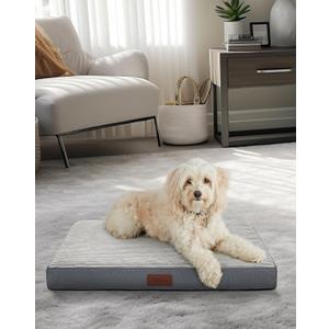 OhGeni 30 Inch Orthopedic Waterproof & Machine Washable Dog Bed for Small Medium Pets, 20D Egg Crate Foam Stable Support, Non-Slip Bottom and Removable Cover, Tear-Resistant Invisible Zipper(Gray) (30.0"L x 20.0"W x 3.0"Th)