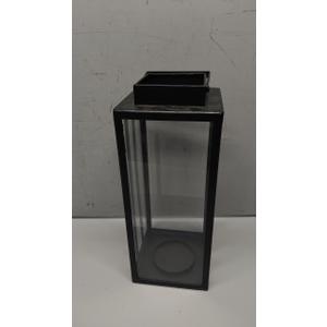 Black Metal Frame Lantern with Flickering Candle