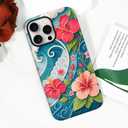 Magnetic for iPhone 16 Pro Case Cute Hibiscus Flower Ocean Wave Phone Case, Tropical Floral Beach Shockproof Slim TPU and Hard PC Protective Phone Cover Compatible with MagSafe Gift for Women