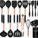 Silicone Cooking Utensil Set, Umite Chef Kitchen Utensils 15pcs Cooking Utensils Set Non-stick Silicone Rose Gold Handle Cooking Tools Whisk Kitchen Tools Set - Balck