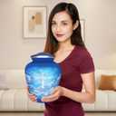 M MEILINXU Cremation Urns for Human Ashes Adult Man or Women, Funeral Urn for Ashes Adult Male or Female, Blue Sky and White Clouds, Religious Cross Decorative Urn, Burial, Christian Crosses - Large