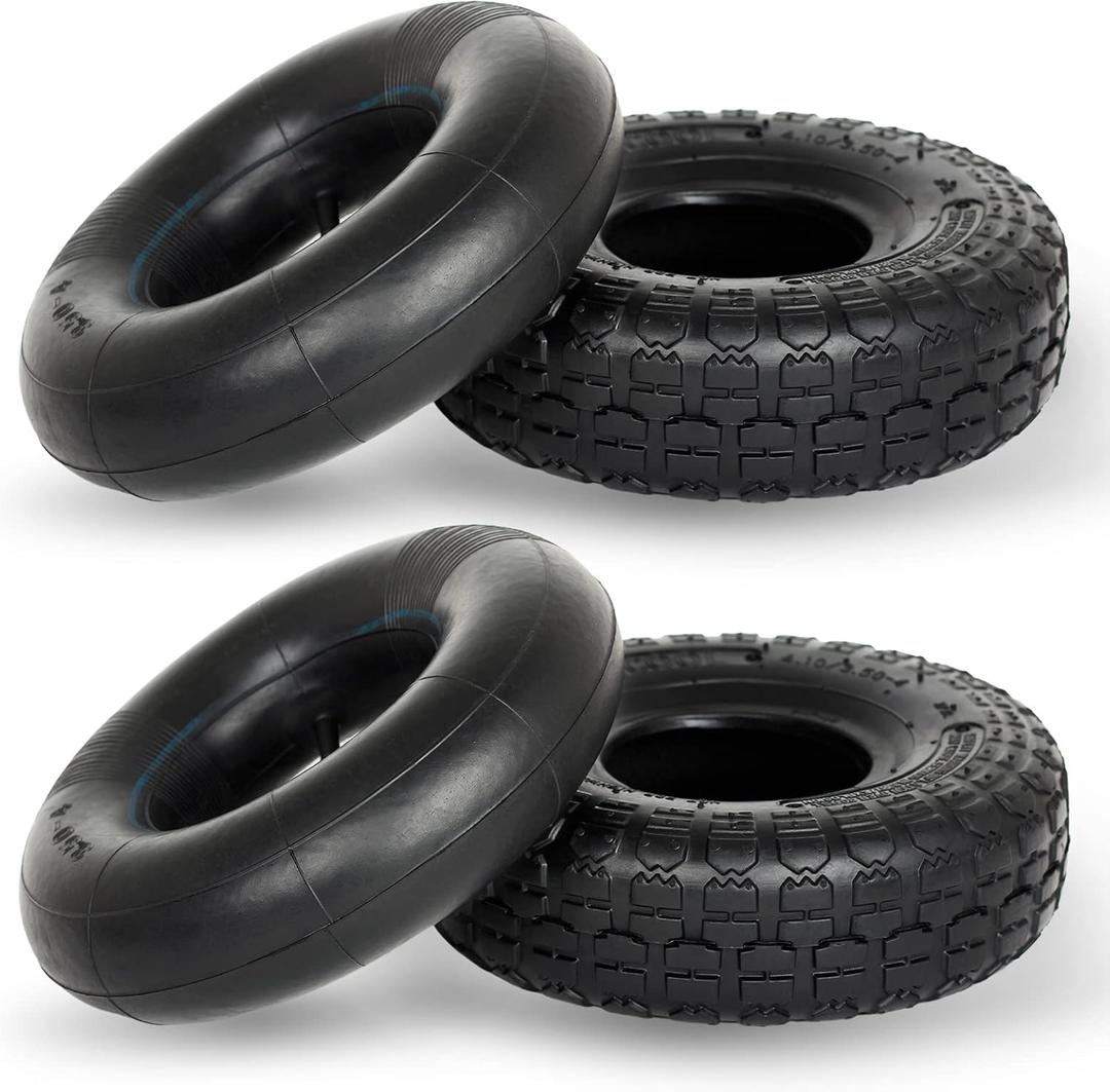 GICOOL 4.10/3.50-4 Replacement Tire and Inner Tube Set, 2 Pack, 10" Heavy Duty Tire and Tube, TR-13 Straight Valve Stem, for Hand Truck Trolley Dolly Garden Wagon Cart Wheel Replacement