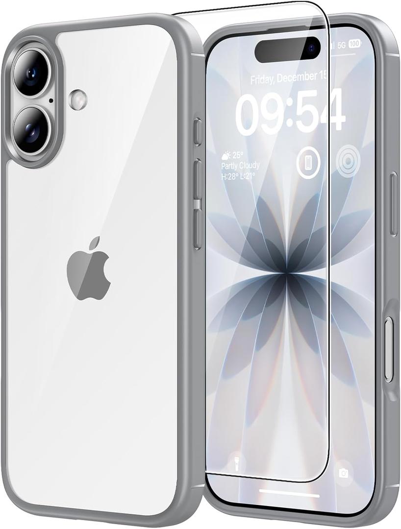 TAURI for iPhone 17 Case, Anti-Yellowing with Screen Protector, Military-Grade Protection Shockproof Slim Phone Case for iPhone 17, Grey