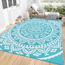 Bsmathom Waterproof Outdoor Rug 5'x8' Reversible Boho Plastic Straw Patio Deck Camping Rugs, Indoor Outdoor Portable RV Mat Clearance Carpet for Outside, Porch, Balcony, Backyard, Beach, Pool,Teal