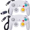 ONE250 2 Pack Classic Shock Joypad Wired Controller, Compatible with Wii NGC Gamecube Game Cube (White & White)