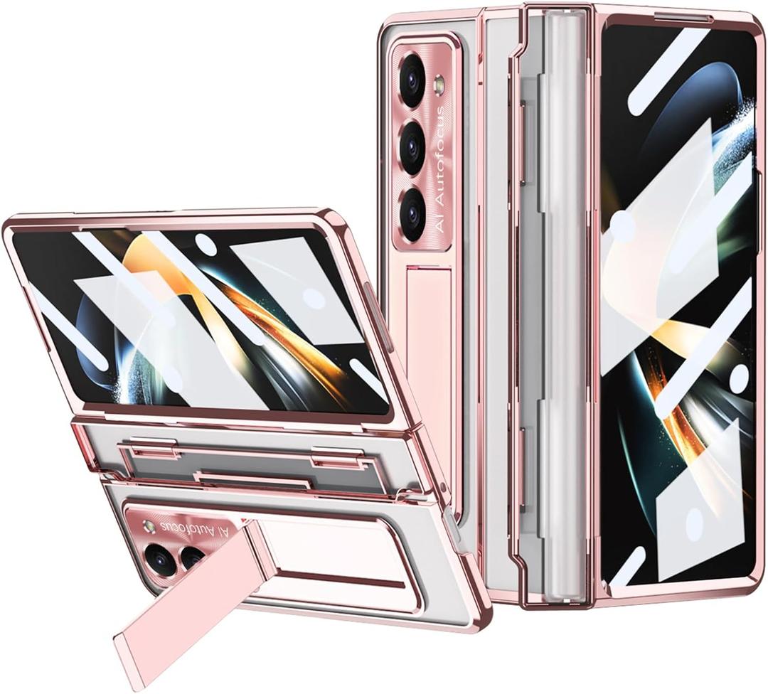 Case for Samsung Galaxy Z Fold 5 2023, One-Piece Housing Hinge Protection Clear Z Fold 5 Case with Kickstand, Build-in Screen Protector (Rose Gold) Case for Samsung Galaxy Z Fold 5 2023, One-Piece Housing Hinge Protection Clear Z Fold 5 Case with Kickstand, Build-in Screen Protector (Rose Gold)