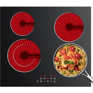 CDV 24 Inch Electric Cooktop 4 Burners 6400W Dual Heating Ring