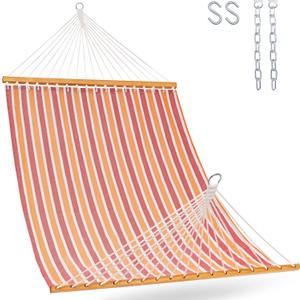 Lazy Daze Hammocks Quick Dry Hammock with Spreader Bar Textliene Fabric Double 2 Person Hammock with Chains Outdoor Patio Poolside Backyard Beach 450 lbs Capacity, Red Stripes