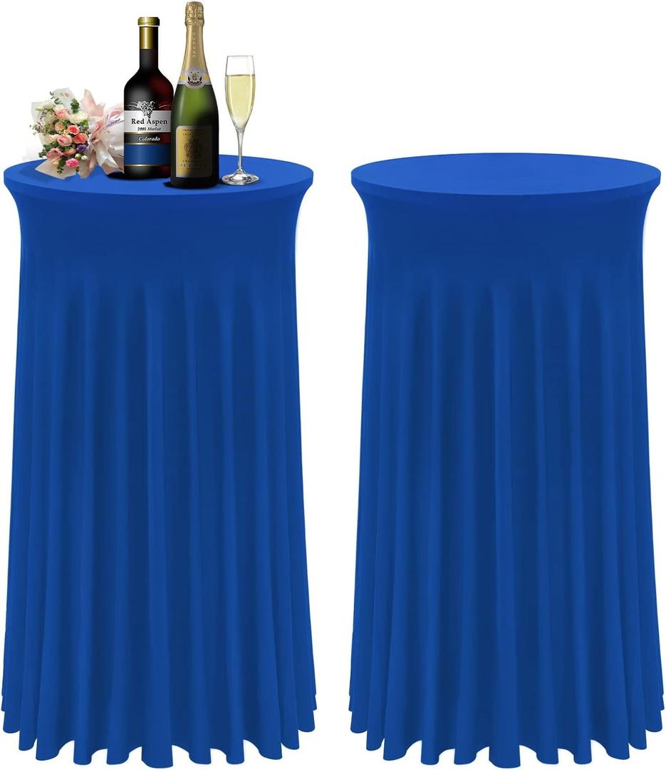 Cocktail Table Covers - 2 Pack 24"x 43" Royal Blue Cocktail Table Tablecloth with Natural Wavy Round Skirt for Bar Wedding Party Banquet (2 Pack - 24 x 43 Inch)