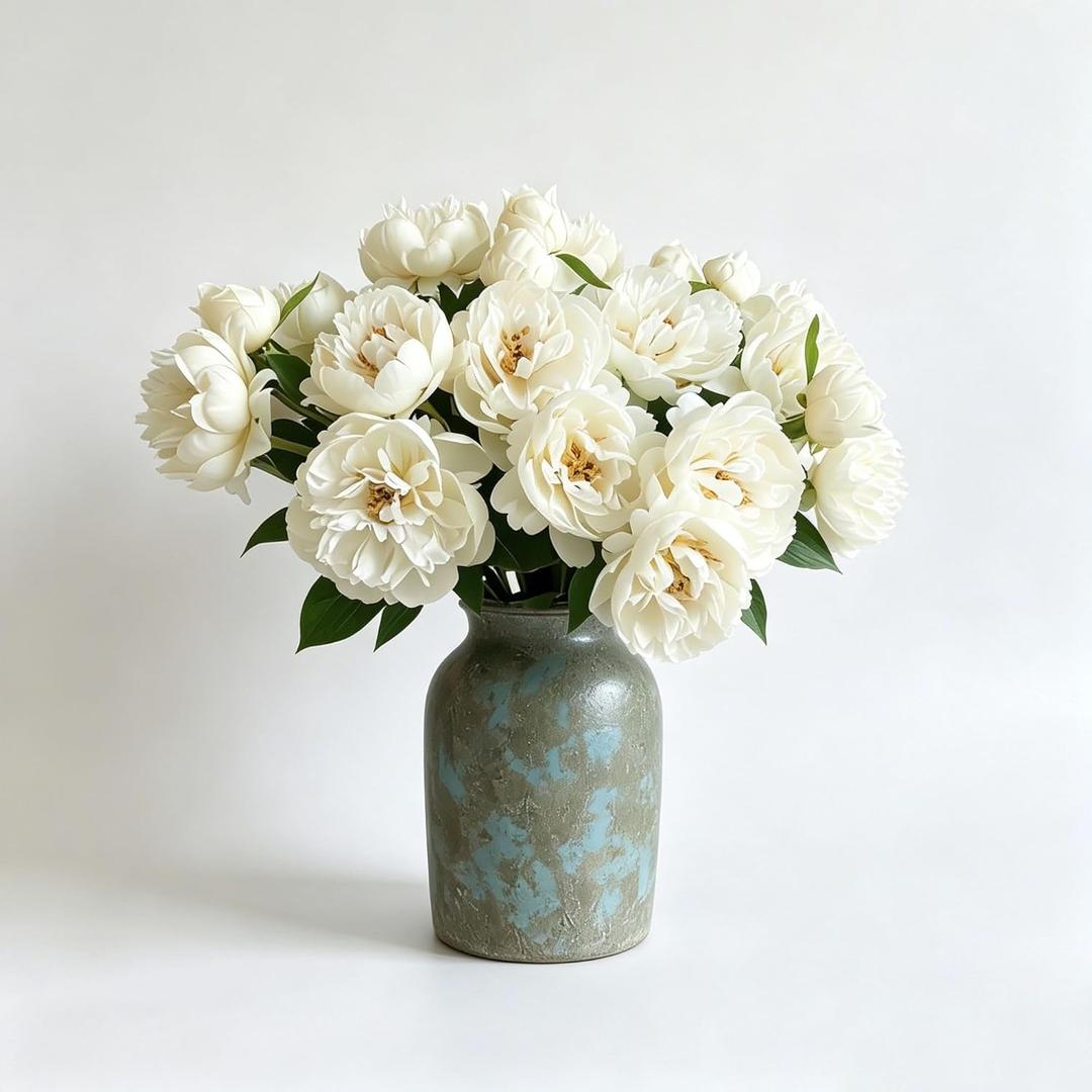 8 Pcs Silk Peonies Artificial Flowers Bulk Faux Peony Bouquet Fake Flower for Wedding Bridal Shower Centerpieces DIY Floral Arrangements Home Party Decorations (White)