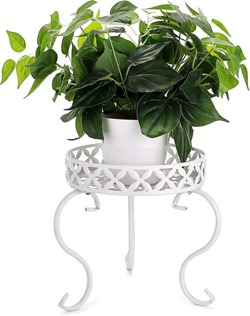OwnMy Metal Round Plant Stand Rustproof Iron Flower Pot Holder, Indoor Outdoor Plant Stand Heavy Duty for Home, Garden, Patio, Modern Plant Stands Display Potted Rack (White)