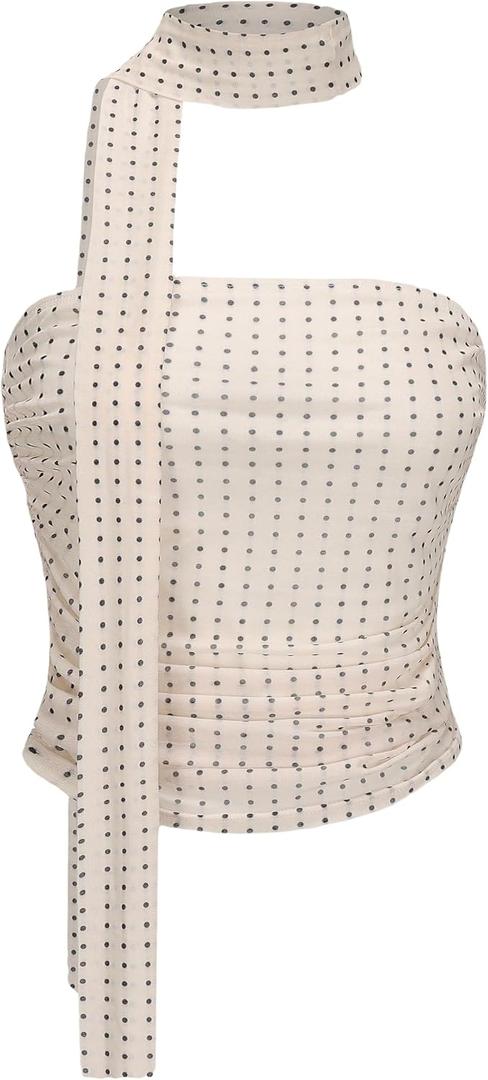 Women's Leopard Print Tube Top Cheetah Print Top Ruched Strapless Mesh Halter Tops for Women Going Out Party (M)