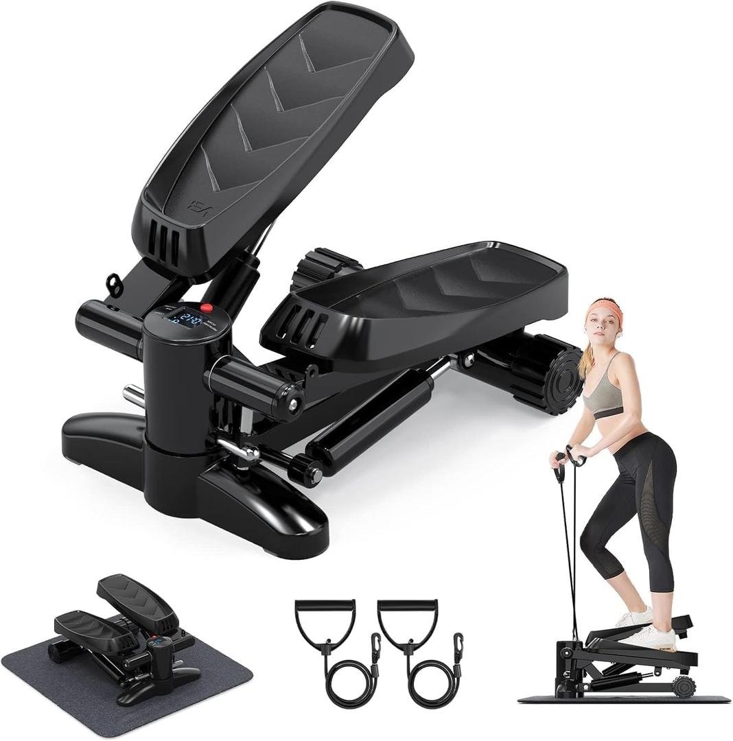 Steppers for Exercise at Home, Mini Aerobic Stepper, Hydraulic Fitness Stair Stepper with Resistance Bands and LCD Monitor, Twist Stepper, Stair Stepper with 330lbs Loading Capacity