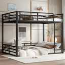Full Over Full Bunk Bed Frame with Noise Reduced Design, Heavy Buty Floor Bunk Bed with Build in Ladder for Kids, Teens, No Box Spring Needed, Not Include Mattress