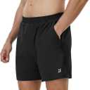 Roadbox Men's 5 Inch Running Athletic Quick Dry Shorts with Pockets for Workout Gym Exercise (Medium, Black)