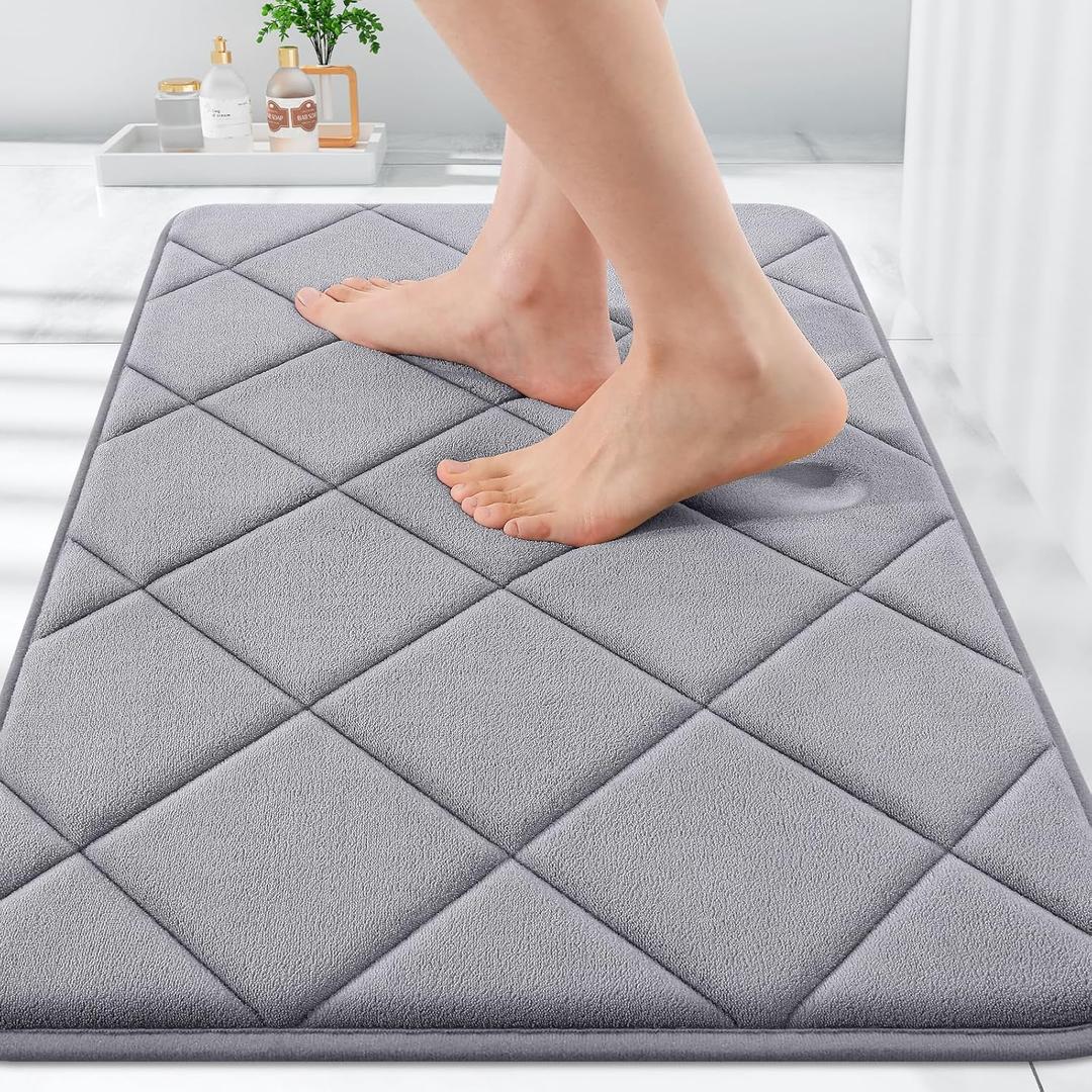 OLANLY Memory Foam Bath Mat 30x20, Ultra Soft and Absorbent Bathroom Rugs, Machine Washable, Comfortable Bath Carpet for Bathroom Floor, Tub and Shower, Medium Grey