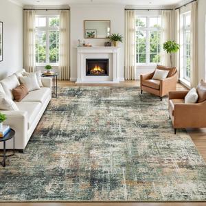 Lofus 8x10 Area Rug for Living Room, Coffee Green Abstract Large Rugs with Non-Slip Backing, Neutral Modern Washable Carpet for Bedroom Dining Room Home Office Nursery Indoor