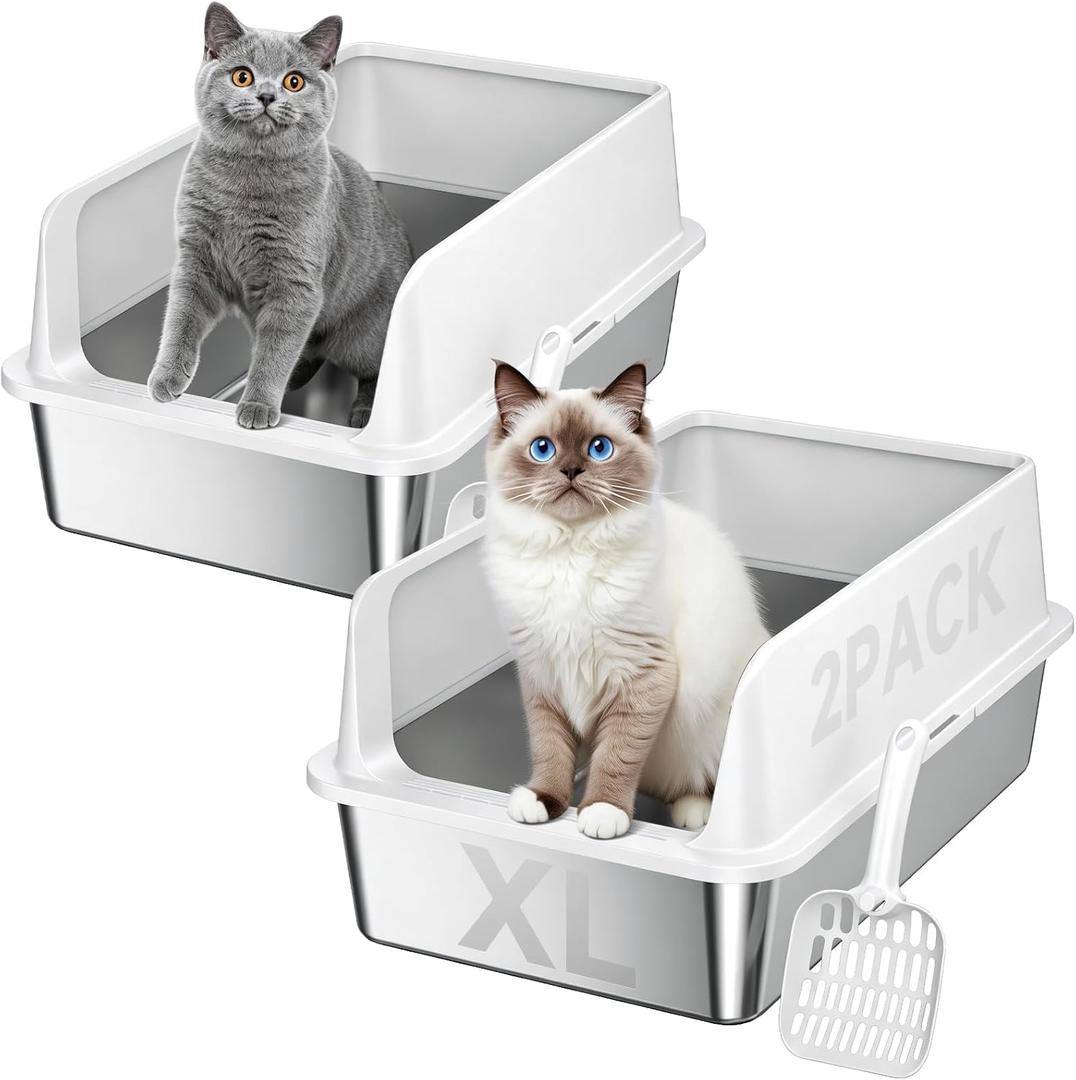 High-Sided Stainless Steel XL Cat Litter Box for Cats