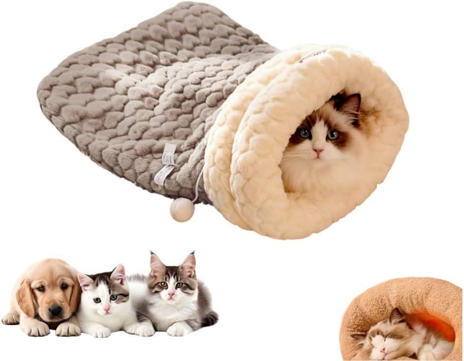 Winter Warming Cat Sleeping BagSoft Plush Sleeping Bag for Indoor CatsCozy Pet Nest for Cats and Dogs, Portable Calming Pet NestsCat Cave Bed Self Warming Bed, Pet Hideway (Large,C-Grey) (Large22.5*18.8 in)