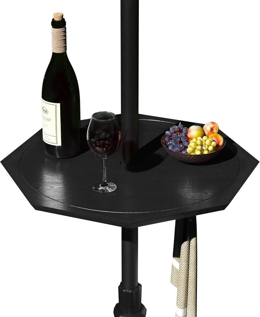 Sundale Outdoor Adjustable Umbrella Table, LED 23'' Portable Polygon Umbrella Tray for 1.5ft Patio Umbrella Pole, Black