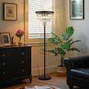 Wellmet Modern Crystal Floor Lamp, Black Tall Standing Living Room Lamp