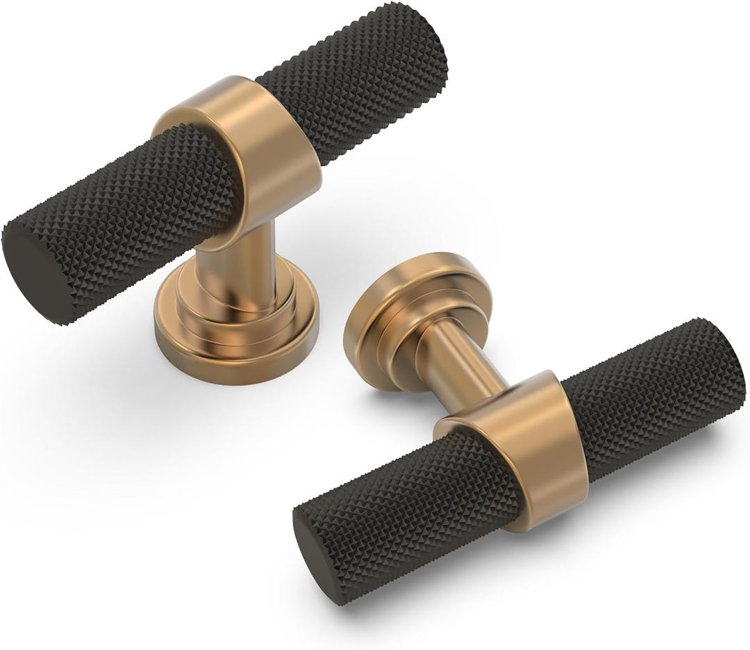 10 Pack Cabinet knurled Knobs Matte Black and Champagne Bronze Kitchen Cabinet Knobs Aluminum and Zinc Alloy Drawer Pulls Solid Cabinet Hardware (1.38'' Diameter(35mm))