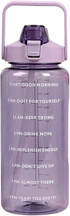 64oz, 2L Large Motivational Water Bottle with Time Marker, Leakproof & BPA Free Half Gallon Big Water Bottle with Straw Handle Tritan Frosted Water Jug for Gym,Fitness,Outdoor Sports,5 Colors (Purple)