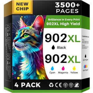 INK4U 902XL Ink Cartridges for HP Printers Compatible for HP 902XL Ink Cartridges Combo Pack Work with OfficeJet Pro 6978 6968 6970 6975 OfficeJet 6962 6954 6956 6958 Printers Ink (4 Packs)