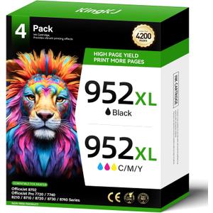 952XL Ink Cartridges Combo 4 Pack Replacement for HP 952 952XL Printers Ink Compatible HP Color Officejet Pro 7740 7720 8210 8216 8702 8710 8720 8740 8715 8725 8730 8700 7730 Black Cyan Magenta Yellow