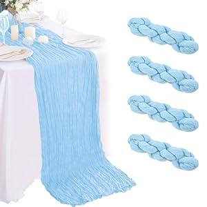 4 Pack Black Cheesecloth Table Runner 35x120 Inch Boho Gauze Fabric Cheese Cloth Table Runner 10Ft Rustic Romantic Sheer Table Runners for Wedding Party Bridal Baby Shower Long Table Decoration