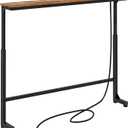 Kitstorack Narrow Console Table Behind Sofa Couch, Design with Adjustable Height (25"-33") & Power Outlets, Small Entryway Table - 5.9" D x39.4 L, Rustic Brown