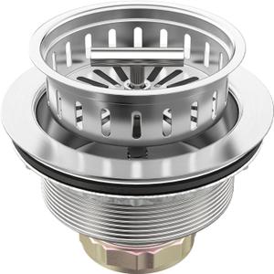 BOTEMY B9171 Kitchen Sink Drain 3 1/2 Inch Kitchen Sink Drain Strainer Assmebly Kit Stainless Steel Sink Strainer Basket/Drain Stopper for 3.5'' Standard American Drain Hole (Brushed)